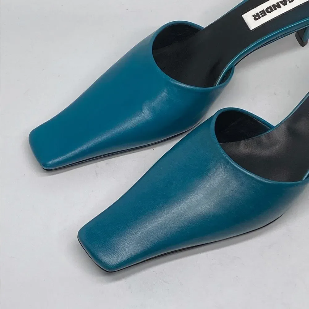 JIL SANDER Square Toe Leather Pumps size 36.5
